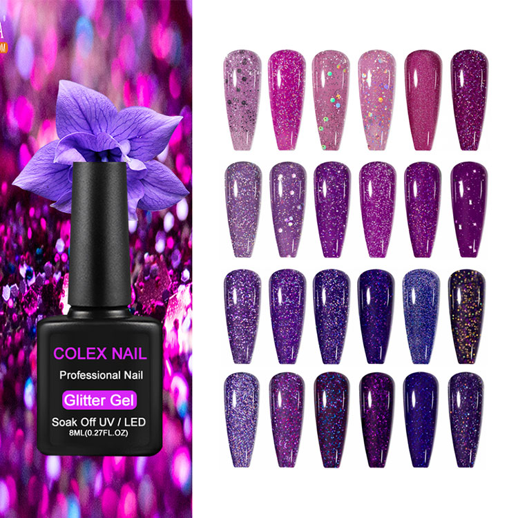 8 ml di smalto per gel glitter viola