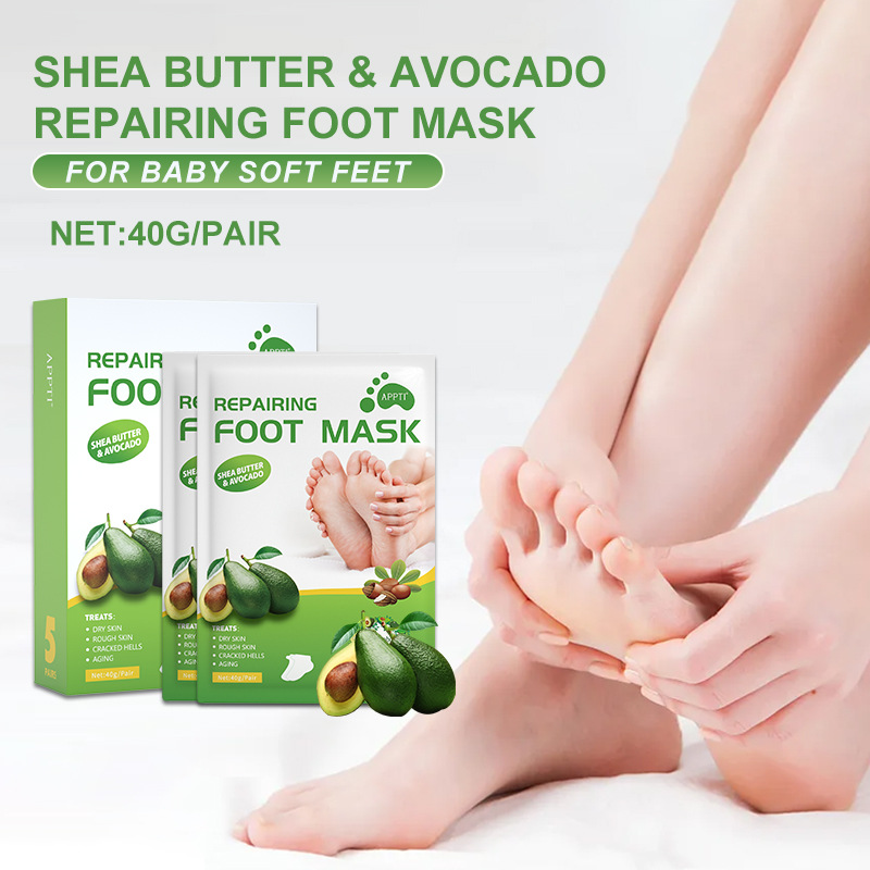Maschera monouso per peeling piedi nutriente con vitamina E e avocado