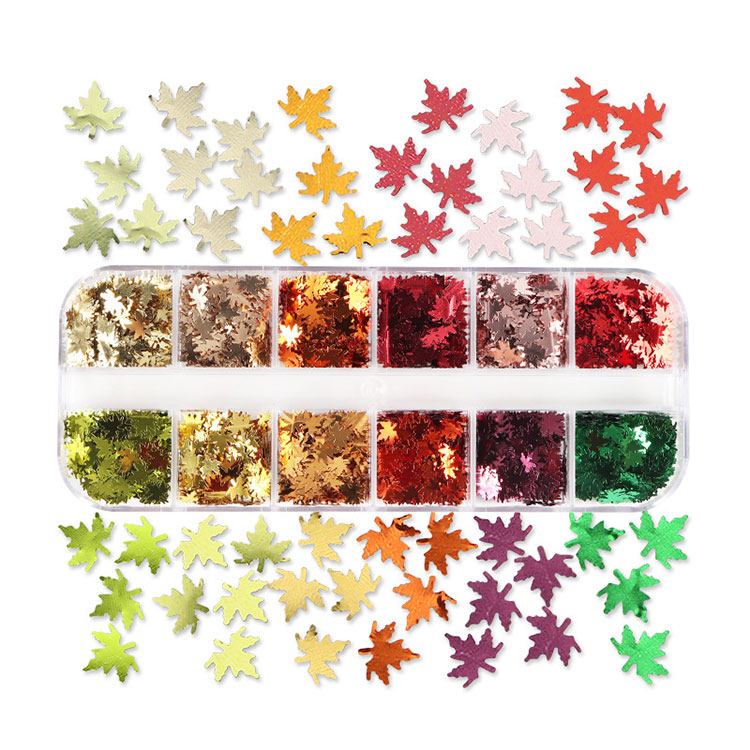 Paillettes per unghie foglia d'acero 12 colori