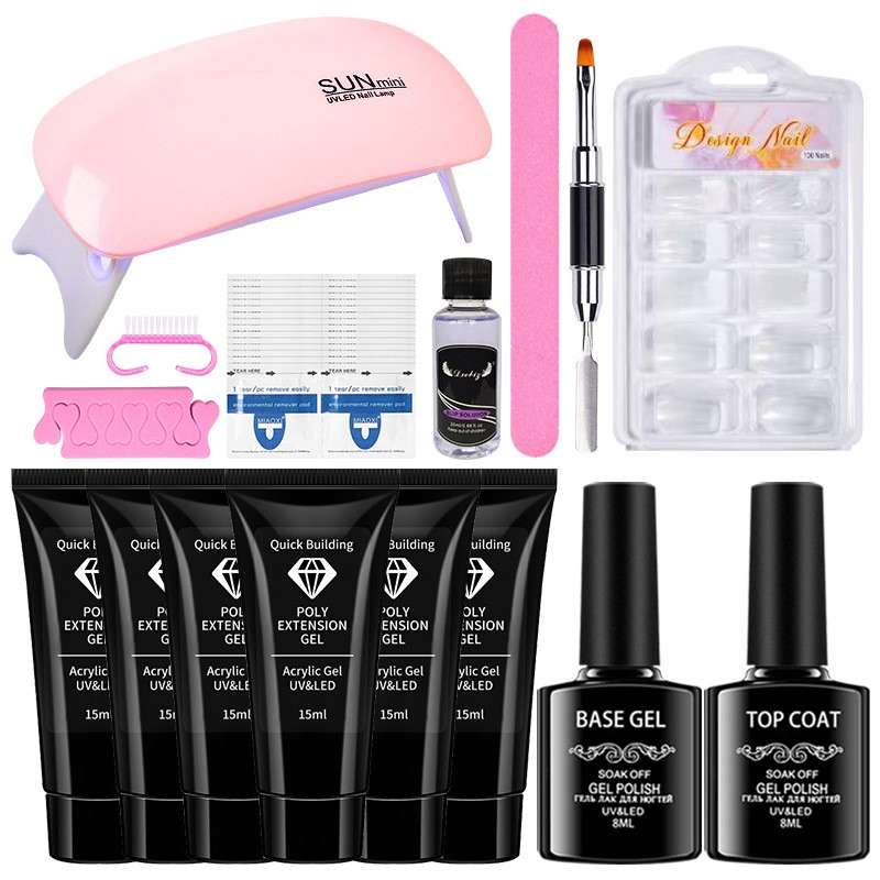 Kit per unghie in gel Poly Extension con mini lampada per unghie