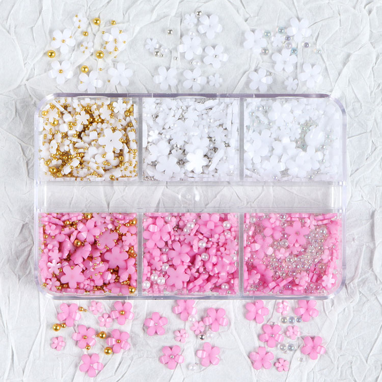 Forniture per nail art primaverili Fiori di ciliegio con perle Decorazioni per unghie fai da te